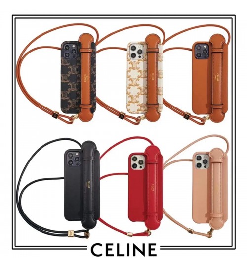  セリーヌ iPhoneケース 15 14 13 pro max  Celine スマホカバー通販 後払い代引国内発送携帯電話ケース リストバンド iPhone13/12 レザー ストラップ 男女兼用欧米風