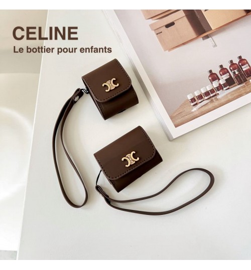 セリーヌceline airpodspro2革製ケースストラップ付きブランドファッションCelineロゴairpods 3ケース人気エアーポッズ プロ3/2/1イヤホンケース定番韓国風 メンズ　レディース 激安