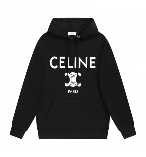 22Fw Celine パーカールーズフーディ ジップ付き パーカースウェットシャツコットン ルーズ スーパーコピーceline服 スウェット プルオーバーパーカー 綿100% 黒 プルオーバー スエット オーバーサイズ ビッグパーカー スウエット 肉厚 おしゃれ ビッグシルエッ