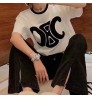 23ss tシャツ セリーヌ  CELINE クルーネックTシャツ 男女 セリーヌ ルーズTシャツ カットソー  celine定番ロゴ プリント半袖Tシャツ