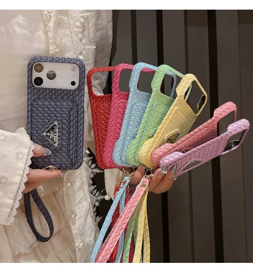 samsung s25シリーズ 即納 芸能人愛用 プラダ Prada Iphone17 pro max 16 15 14  ケース プラダ風マカロンカラーメッシュ編みカードポケットストラップ付きケース プラダ Prada サムソンs26 s25 s23 s24 ultraカバーアイホン17pro Max 16 14 15  ケース上品 プラダ Prada iphone17 16 15 14 13pro Maxケース