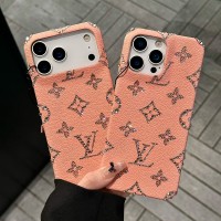 iphone 18/air/18 pro/18 pro max 即納 ルイヴィトン louis vuitton IPhone 18 17 16 15 14 13 Pro air IPhone17e 18 16 15 Pro 8 SE ケースピーチピンクラインストーン LV モノグラム大レンズ窓レザーケース louis vuitton IPhone18 17 air 14 15 16 pro maxケース 女子 かわいい おしゃれ 