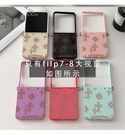 Galaxy Z Flip/Fold 8即納 galaxy z flip8 7 6 5g ケース クロムハーツ  samsung galaxy z flip 8 7 6 4 5 3 ケース Chrome Hearts サムスン ギャラクシーZフリップ8 7 6 5 4/Zフリップ3 折り畳み 携帯カバーゴシッククロス柄折りたたみスマホケース 6 カラー 大画面窓 ストラップ対応
