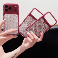 iphone 18/air/18 pro/18 pro max 即納 シャネル CHANEL iPhone Air 18 17 16 15 14 13 Pro Max Xs Max 対応ケース ラメ入り モノグラム柄 カードポケット クリアケース レッド キラキラ レディース 高級感