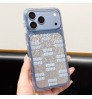 iphone 18/air/18 pro/18 pro max 即納 ミュウミュウ MIU MIU iPhone 18 17 16 15 14 13 12 Pro Max Plus Air 対応ケース ラメ入り ロゴ文字柄 カードポケット クリアケース ブルー キラキラ レディース おしゃれ