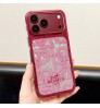 iphone 18/air/18 pro/18 pro max 即納 グッチ GUCCI iPhone Air 18 17 16 Pro Max 15 Plus 14 13 12 Xs Max 対応ケース クリスタル調 ロゴモチーフ カードポケット クリアケース レッド キラキラ レディース 高級感