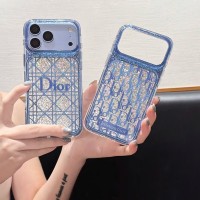 iphone 18/air/18 pro/18 pro max 即納 ディオール DIOR iPhone 18 17e 16 15 14 Plus 13 12 Pro Max Air 対応ケース クリスタル調 モノグラム カードポケット クリアケース ブルー キラキラ レディース 高級感