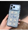 iphone 18/air/18 pro/18 pro max 即納 ディオール DIOR iPhone 18 17e 16 15 14 Plus 13 12 Pro Max Air 対応ケース クリスタル調 モノグラム カードポケット クリアケース ブルー キラキラ レディース 高級感