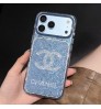 iphone 18/air/18 pro/18 pro max 即納 ディオール DIOR iPhone 18 17e 16 15 14 Plus 13 12 Pro Max Air 対応ケース クリスタル調 モノグラム カードポケット クリアケース ブルー キラキラ レディース 高級感