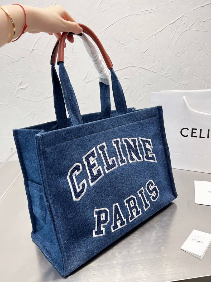 CELINE プリント デニムキャンバスハンドバッグ