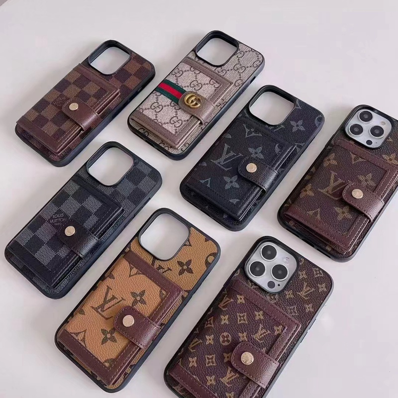 芸能人愛用 Lv ヴィトン Gucci グッチ Iphone15 14 13携帯ケース 背面カード収納 男女兼用 革製