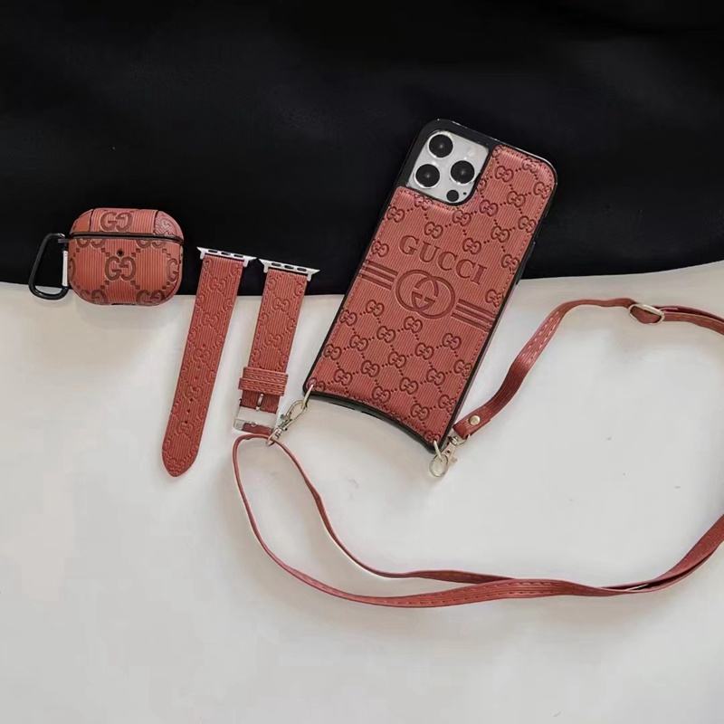 革 gucci  iPhone14 15 ショルダーケース