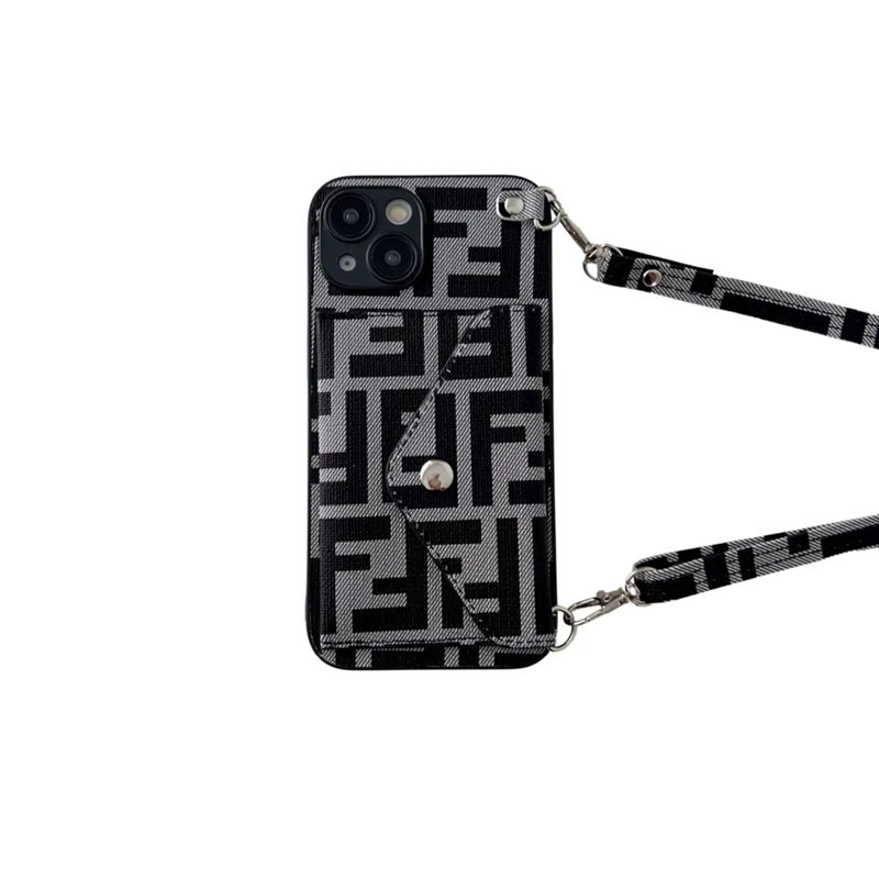 Iphone 15シリーズ即納  超スタイリッシュFendi フェンディ アイホン15携帯ケース 斜め掛け 男女兼用 革製 背面カード収納