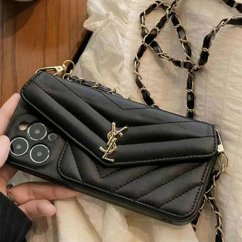 Ysl イヴサンローラン iPhone16 15 14 17プロマックス 携帯ケース 男女兼用 革製 斜め掛け 背面カード収納