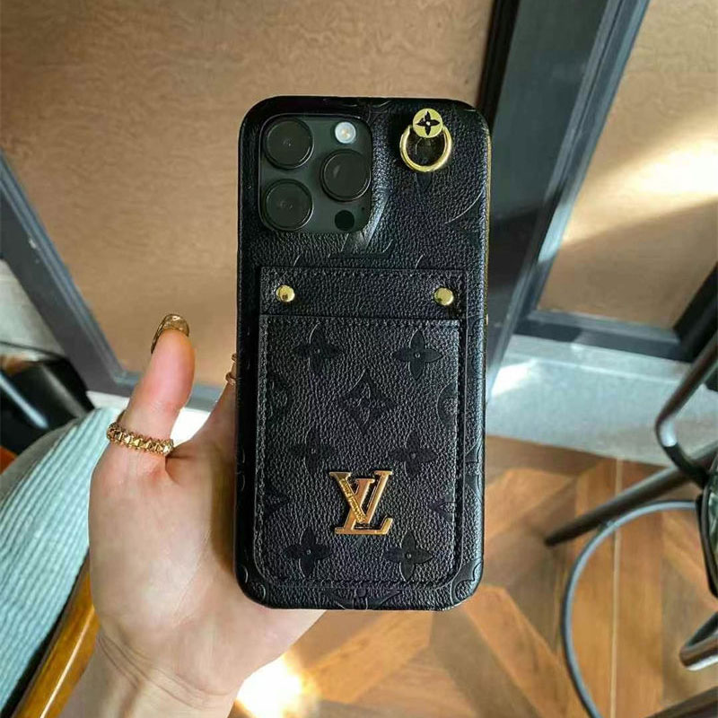 ルイヴィトン louis vuitton iphone17 15 16 pro maxケース 背面カード収納 男女兼用  革製 ストラップ付き 