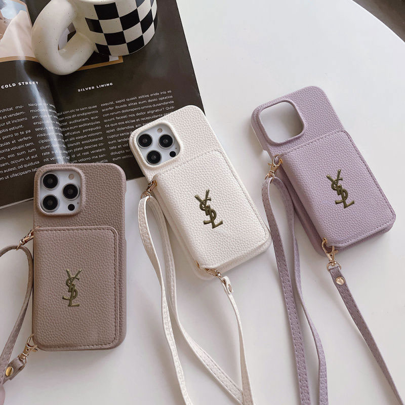 シンプルイブサンローラン Yslグーグルピクセル9a 8a 8 Pro 7a 6/7/6a 9 XLブランドケースイブサンローラン Ysl  肩掛け 背面カード収納 革製