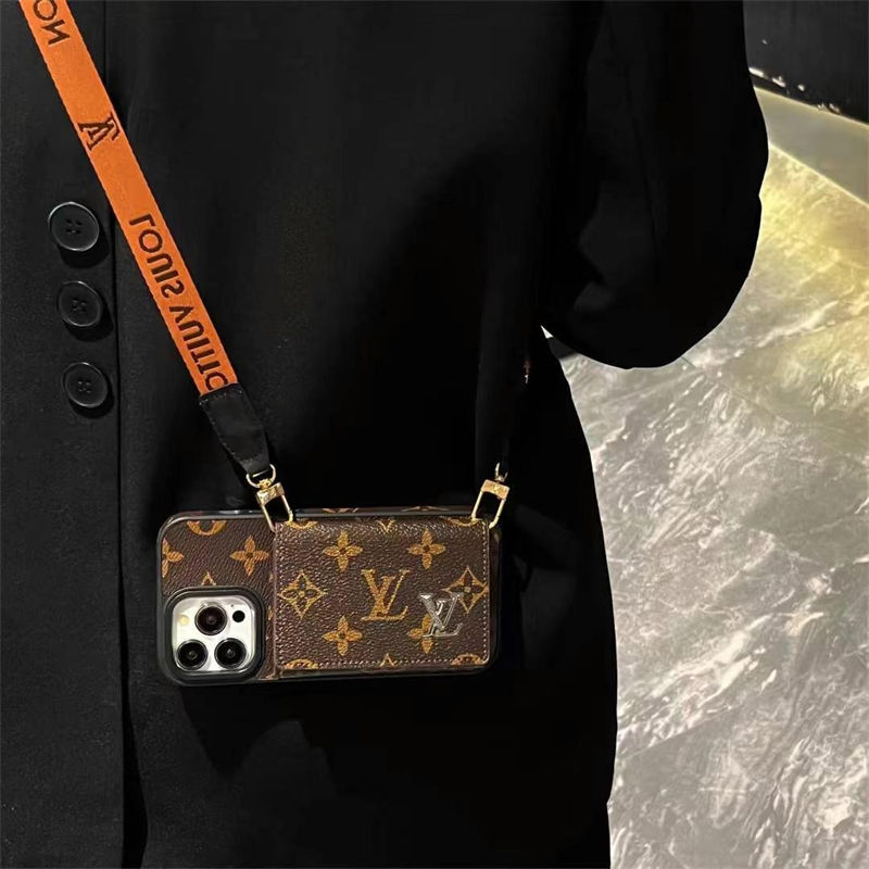 ルイヴィトン louis vuitton iphone17 15 16 pro maxケース 斜め掛け カード収納 革製