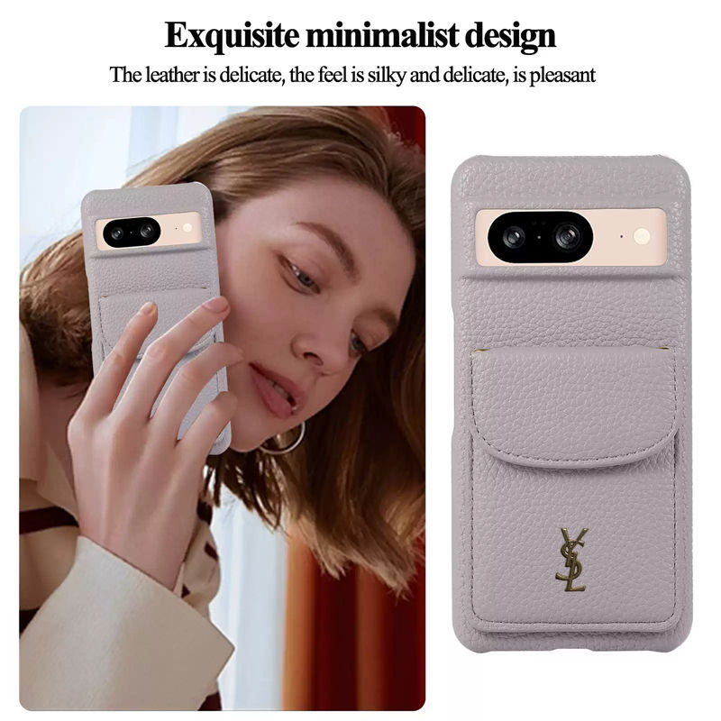 Ysl イヴサンローランブランドGooglePixel7a 8 Pro 9 10 Pro XLケース 斜め掛け 背面カード収納 革製