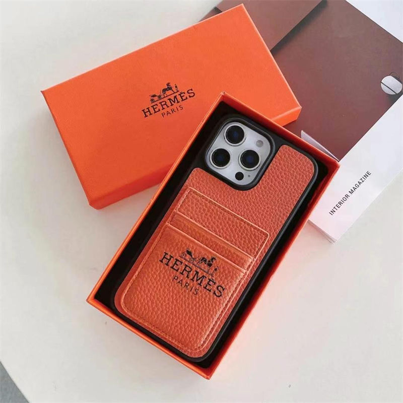 エルメス Hermes  Iphone15 Plus 17 air 16 Pro Max 15 14 13 12 17 Pro Max Xs Maxケース 革製 背面カード収納