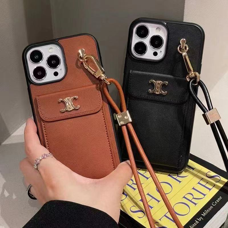 セリーヌ CELINE 便利 アイホン 17 16 15 14 13 Pro アイフォーン13 14 15 Pro Max Iphone15 17 air 16 Plus ケース 背面カード収納 斜め掛け 革製