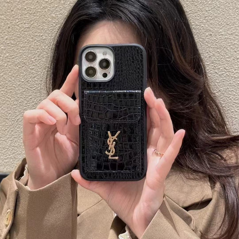 Ysl イヴサンローラン  アイフォン16 15 pro max 17 Airケース 革製 背面カード収納 男女兼用