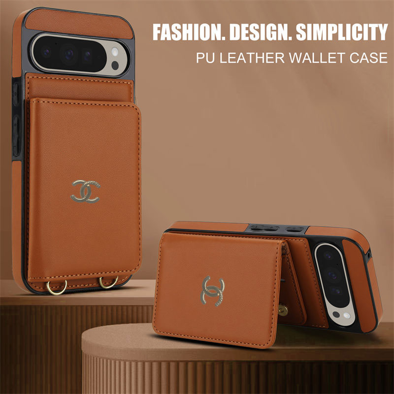 ブランドグーグルピクセル10 9 Pro /8 pro 7a 8 Galaxy S25 s24 a55 A54 A36 アイフォン 17 16 15 14ケース シャネル Chanel 革製 斜め掛け カード収納