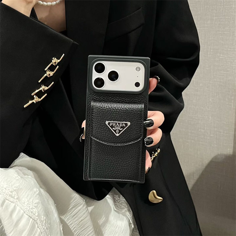 Prada IPhone17 air 14 15 16 pro maxケース革製 背面カード収納