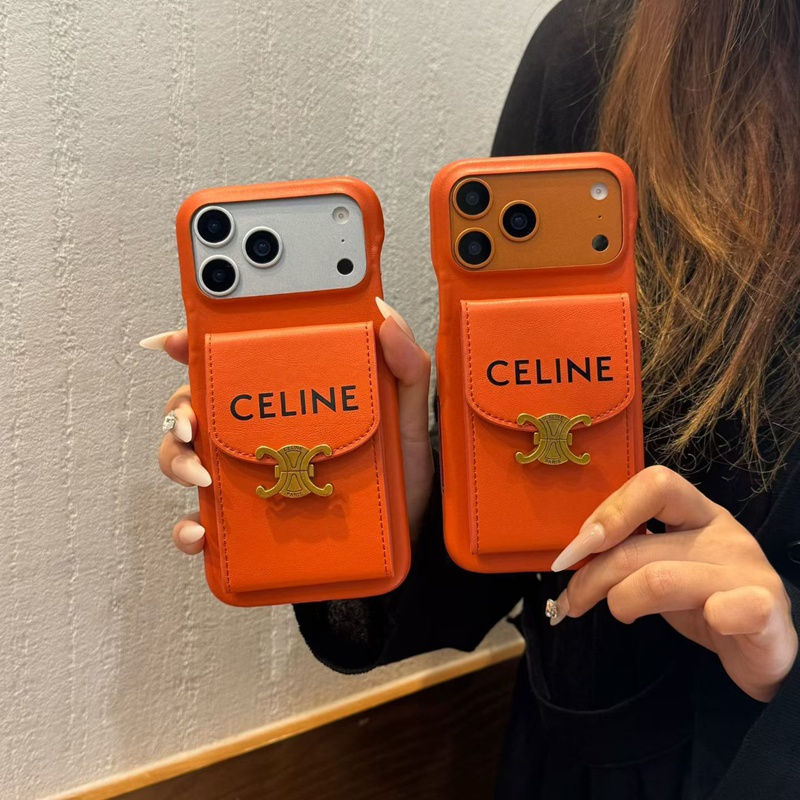 CELINE iphone17 15 16 pro maxケース 革製 背面カード収納