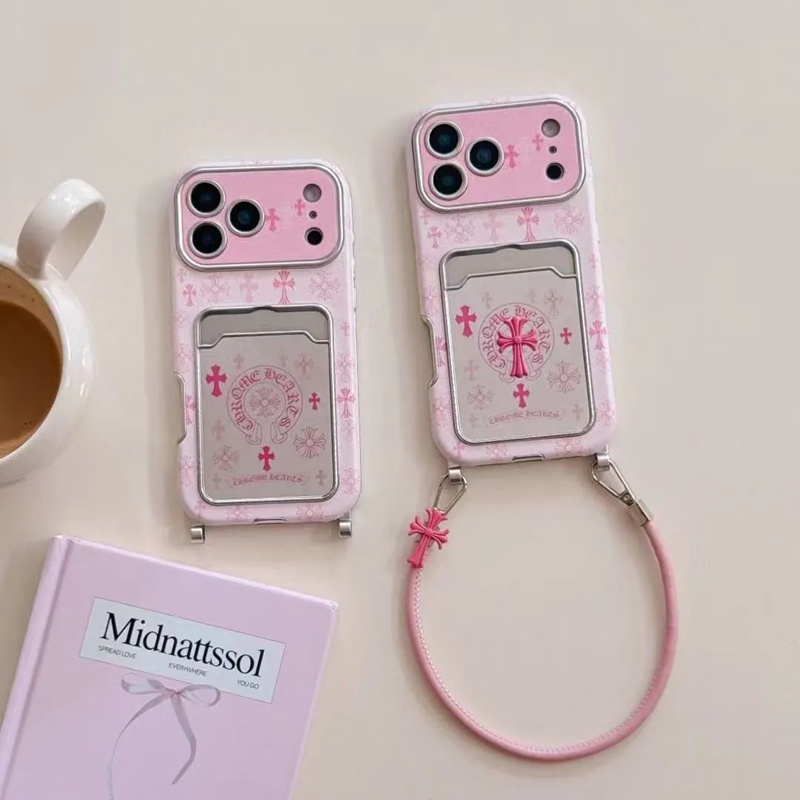 Chrome Hearts アイフォン17 16 15 プロ保護ケース 便利 背面カード収納 斜め掛け