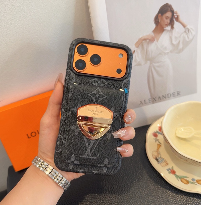 ルイヴィトン アイホン17 15 16 pro max携帯ケース背面カード収納 革製