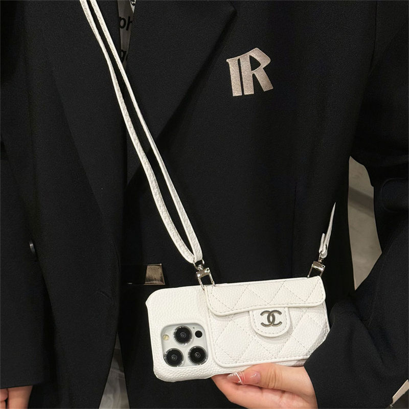 シャネル Pixel 10 9 8 Pro 6/7/6a Xperia 1vii 10viiケース 革製 ストラップ付き 背面カード収納