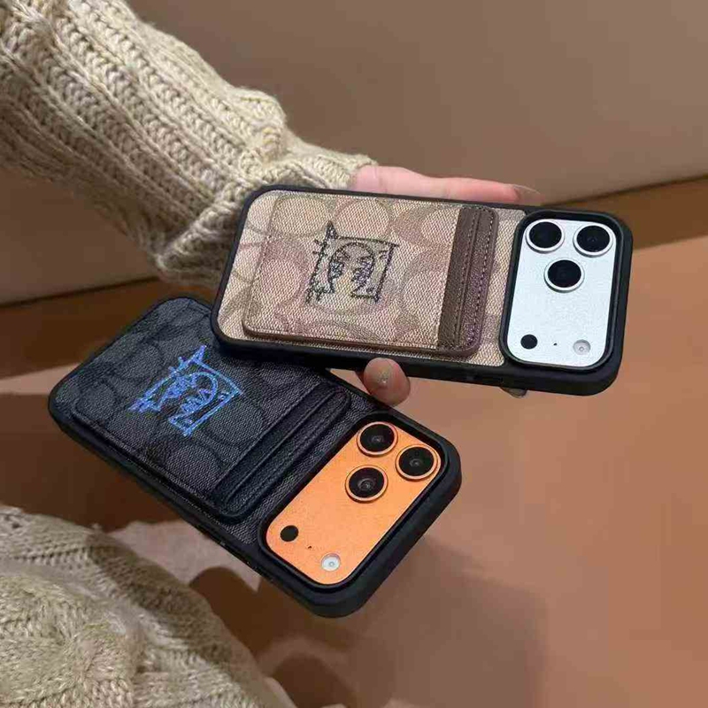 コーチ Coach iPhone17e 16 15 pro maxケース 男女兼用 革製 背面カード収納