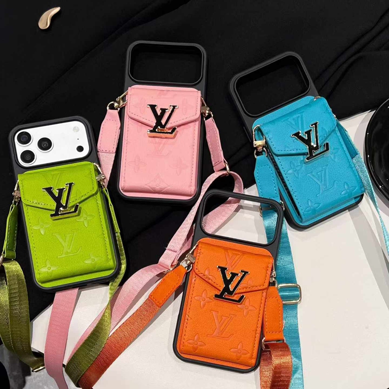 ルイヴィトン アイホン air 17e 16 14 15 プロマックスケース 肩掛け  背面カード収納 革製