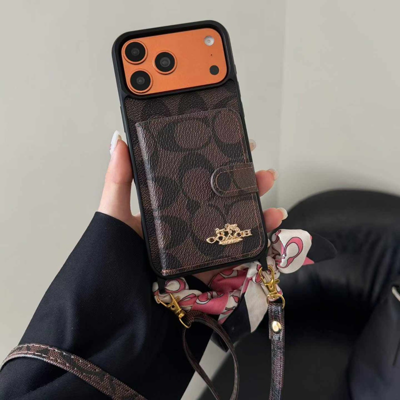 Coach アイフォン18 17 15 16 proカバー ショルダーバッグ型  背面カード収納