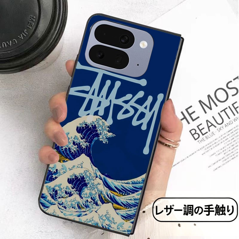 ステューシー StussyギャラクシーZ Flip 8 7 6 5 4 シンプルピクセル11 10 9 pro foldカバー革制