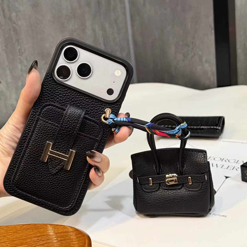 Hermes Iphone 18 17 air 16 15 14 13 携帯ケース背面カード収納 ストラップ付き