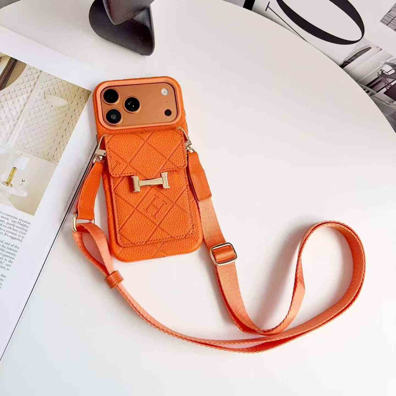 エルメス Hermes IPhone18 17 air 14 15 16 pro maxケース ストラップ付き 背面カード収納 革製