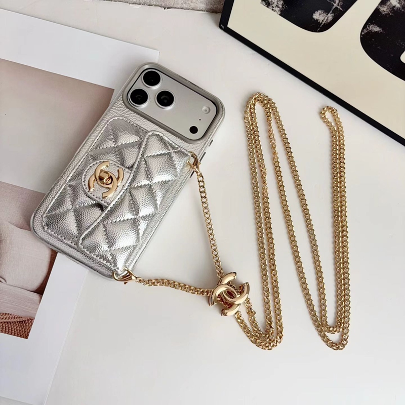 Chanel アイフォン18 17 16 15 pro max airケース 背面カード収納 革製 肩掛け