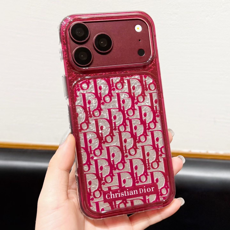 ディオール Dior アイフォン18 17 16 15 プロ保護ケース 便利 ワインレッド